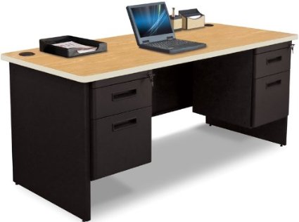 Marvel Group Pdr6630dp-bk-okpu 66 W X 30 D In. Double Pedestal Desk, Oak Laminate & Black