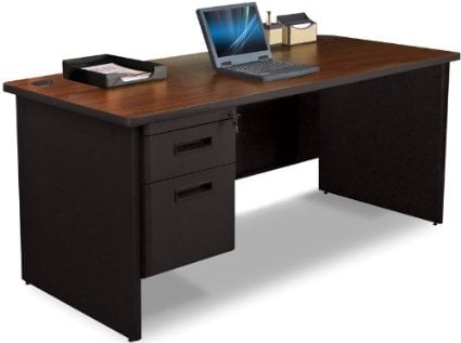 Marvel Group Pdr6630sp-bk-madn 66 W X 30 D In. Single Pedestal Desk, Mahogany Laminate & Black