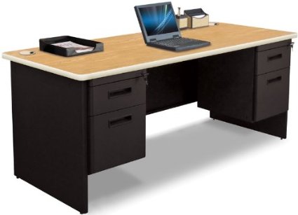 Marvel Group Pdr7230dp-bk-okpu 72 W X 30 D In. Double Pedestal Desk, Oak Laminate & Black