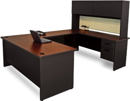 Marvel Group Prnt59-bk-f8561-madn 8.5 X 6 Ft. U-shaped Desk With Flipper Door Unit, Black & Mahogany, Beryl