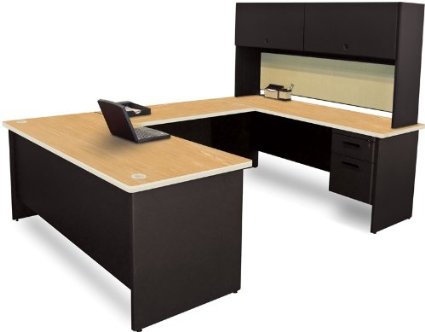 Marvel Group Prnt59-bk-f8561-okpu 8.5 X 6 Ft. U-shaped Desk With Flipper Door Unit, Black & Oak, Beryl