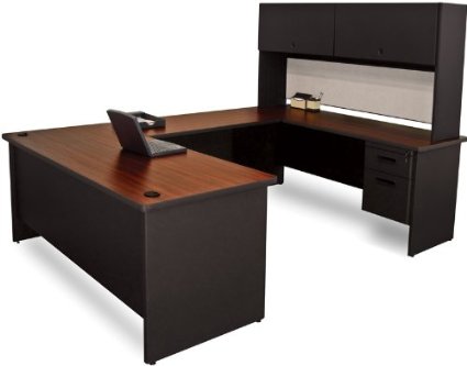 Marvel Group Prnt59-bk-f8563-madn 8.5 X 6 Ft. U-shaped Desk With Flipper Door Unit, Black & Mahogany, Chalk