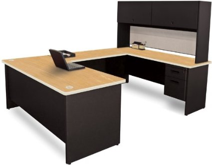 Marvel Group Prnt59-bk-f8563-okpu 8.5 X 6 Ft. U-shaped Desk With Flipper Door Unit, Black & Oak, Chalk