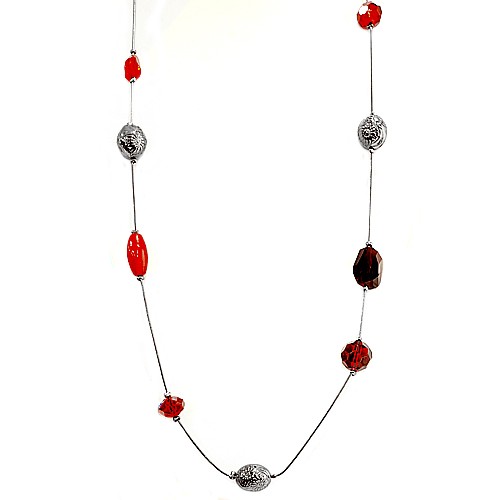 0800000001379 Hematite & Red Beaded Long Necklace