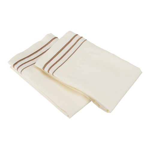 Executive 3000 Executive 3000 Series Standard Pillow Cases, 3 Line Embroidery - Ivory & Taupe