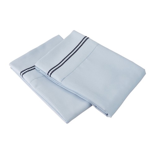 -executive 3000 Mf3000sdpc 2llbnb Executive 3000 Series Standard Pillow Cases, 2 Line Embroidery - Light Blue & Navy Blue