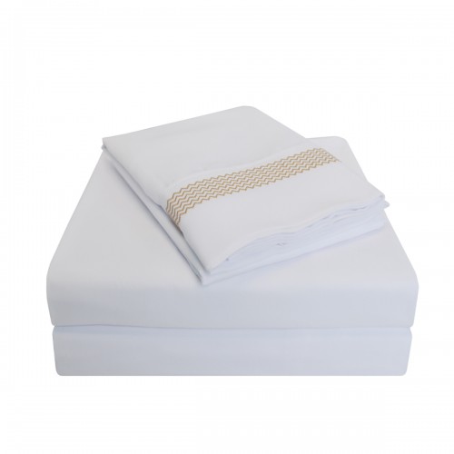 -executive 3000 Mf3000qnsh Pewhgl Executive 3000 Series Queen Sheet Set, Peaks Embroidery - White & Gold