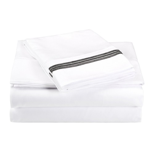 -executive 3000 Mf3000kgsh 5lwhbk Executive 3000 Series King Sheet Set, 5-lines Embroidery - White & Black