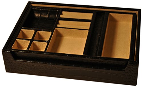 Croco Grain Leather Open Valet With Lift Out Tray - Black
