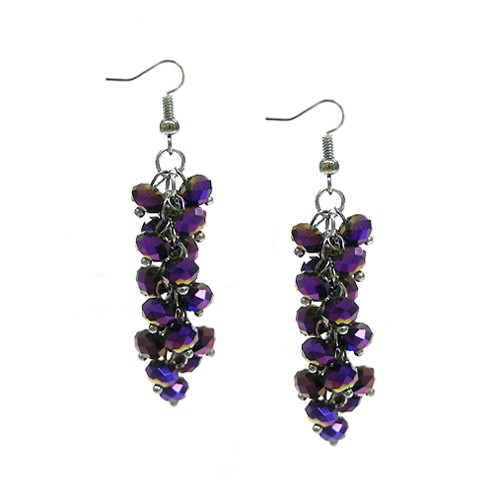 0805470334989 Purple Amethyst Glittering Glass Beads Cluster Earrings