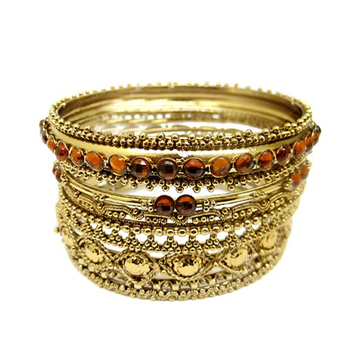 0805470595816 Gold Charming Bangles With Topaz Rhinestone, Pieces - 8