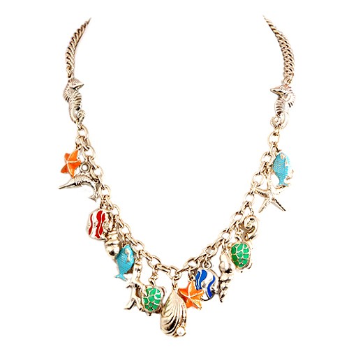 0800000000464 Gold Multicolor Under The Sea Charm Necklace