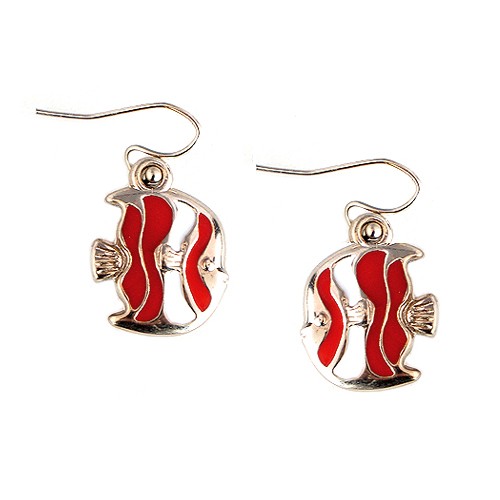 0800000000457 Gold Multicolor Red And White Striped Fish Earring