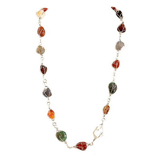 0800000024873 Multi Color Stone With Coil A Wire Around Long Necklace