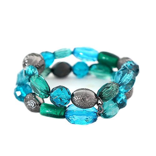 0800000001331 Blue And Green Mixed Bead With Hematite Metal Stretch Bracelet