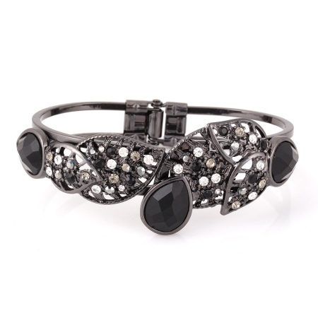 0900000034947 Hematite-tone Metal Black And White Crystal Hinged Bracelets