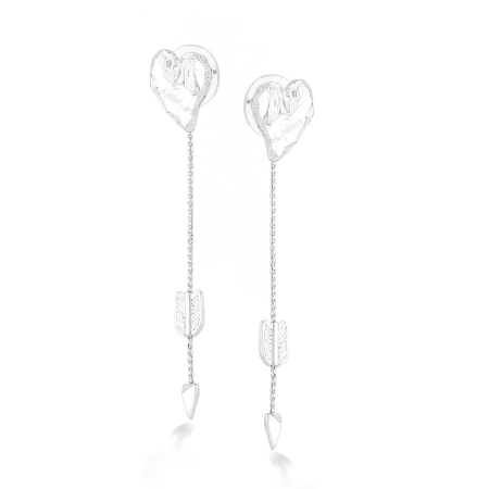 0900000033223 Silver-tone Metal Heart Tassel Earrings