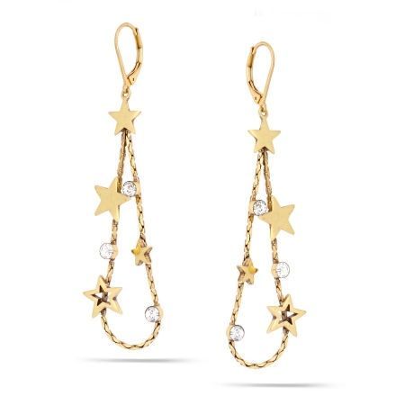 0900000009556 Gold-tone Metal Blue Crystal Multi Star Earrings