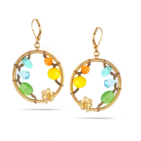 0900000021664 Gold-tone Metal Multi Color Beads Round Earrings