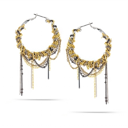 0900000016813 Gold-silver-hematite Tassel Earrings