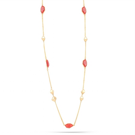 0800000094418 Gold-tone Metal Coral Color Stone Necklace