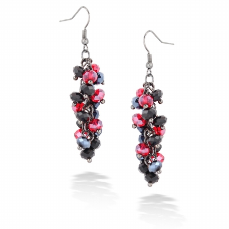 0805470374367 Silver-tone Metal Red And Hematite Bead Earrings