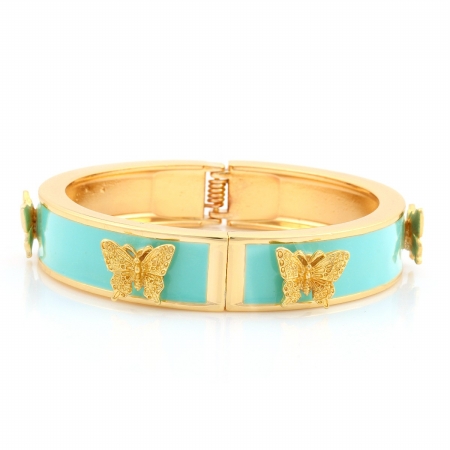 0800000092124 Gold-tone Metal Mint Enamel Butterfly Hinged Bracelets