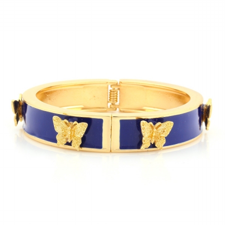 0800000092162 Gold-tone Metal Navy Enamel Bee Hinged Bracelets