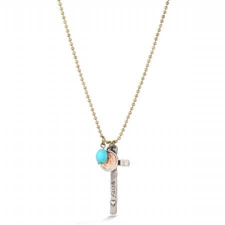 0805470000044 Gold Oxide Turquoise Cross Charm Necklace