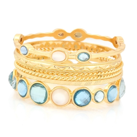 0800000093114 Gold-tone Mint And Cream Crystal Bangles, Set Of 6