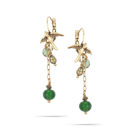 0900000014963 Gold-tone Metal Green Beads Tassel Earrings