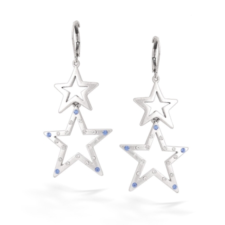 0900000007378 Silver-tone Metal Blue Crystal Star Earrings