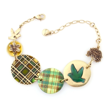0900000017087 Disc Bird & Tree Charm Bracelet In Gold