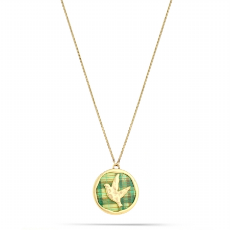 0900000017056 Plaid Disc With Bird Emblem Necklace In Gold