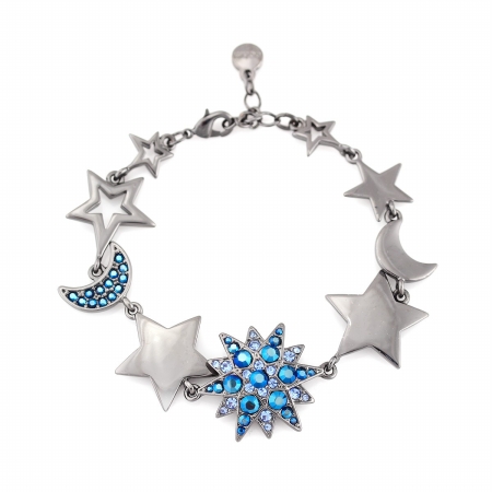 0900000009655 Hematite-tone Metal Star Blue Crystal Bracelets