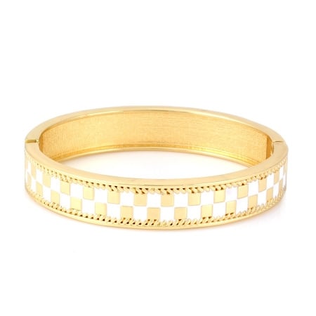0805470024255 Gold-tone Metal White Checkerboard Oval Hinged Bracelets