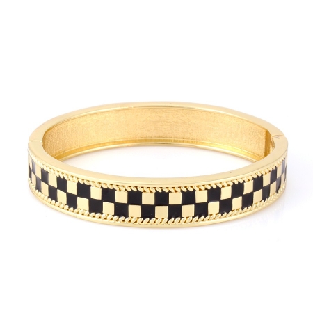 0805470024286 Gold-tone Metal Black Checkerboard Oval Hinged Bracelets