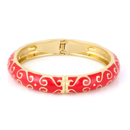 0805470031246 Gold-tone Metal Filigree Red Enamel Hinged Bracelets