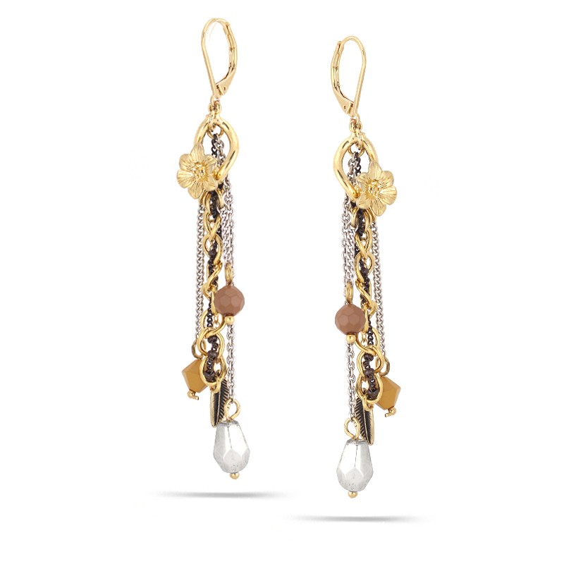 0900000016844 Gold-silver-hematite-tone Metal Tassel Earrings