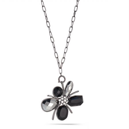 0900000009136 Hematite-tone Metal Black And Hematite Stone White Crystal Necklace
