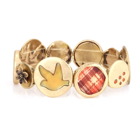 0900000017254 Gold-tone Metal Multi Motif Pendant Stretch Bracelets