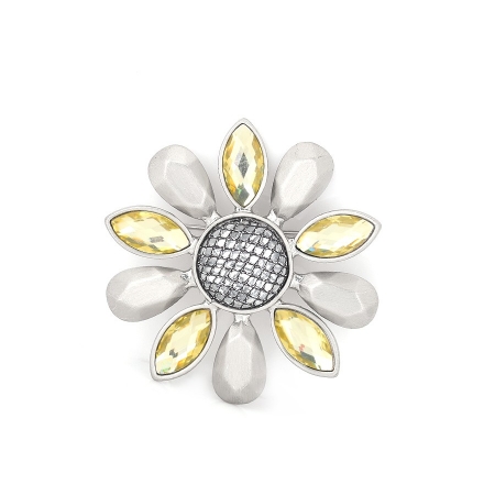 0900000024214 Silver-tone Matte Finished Metal Yellow And Grey Crystal Brooches Pin