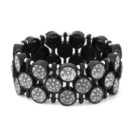 0900000028656 Black-silver-tone Metal Stretch Bracelets