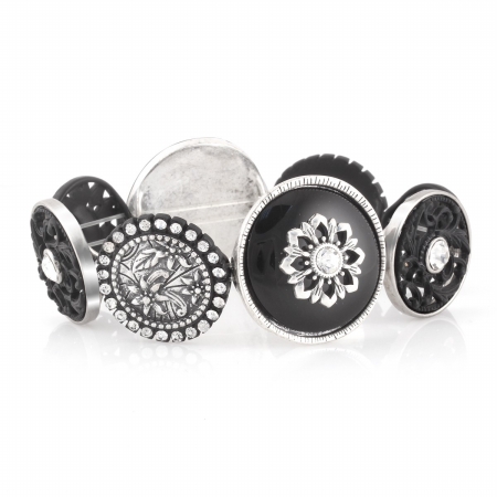 0900000028649 Black-silver-tone Metal And White Crystal Stretch Bracelets