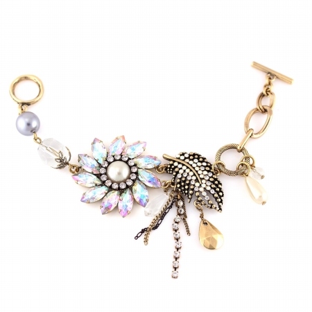0900000025921 Gold-tone Metal Rainbow Crystal Pearl Wrap Around Bracelets