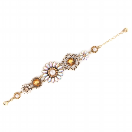 0900000023606 Gold-tone Metal Rainbow And Yellow Crystal Cream Pearl Flower Bracelets