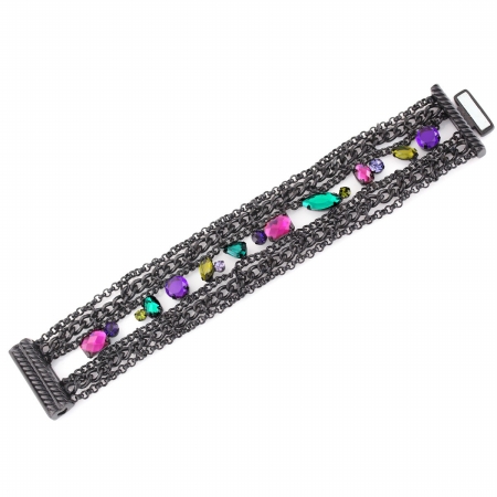 0900000026850 Black-tone Metal Chain Multi Color Crystal Magnetic Clasp Bracelets