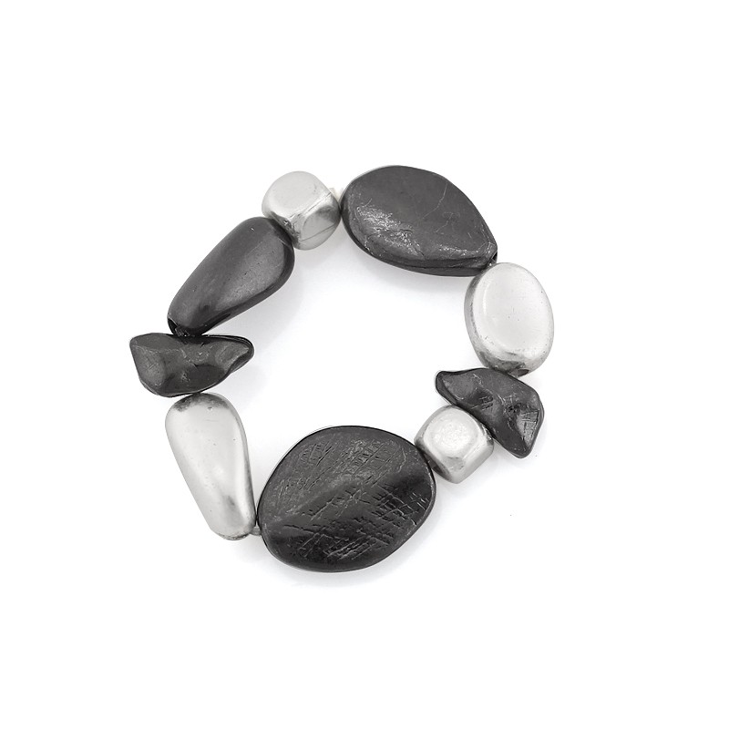 0900000013188 Hematite-silver-tone Metal Stretch Rings