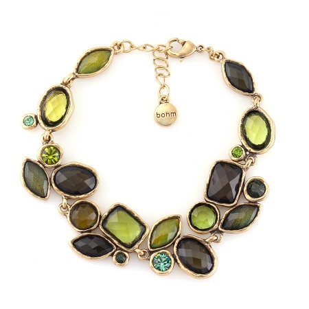 0900000002946 Gold-tone Metal Green Faceted Stone Wrap Around Bracelets