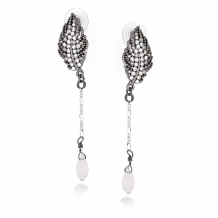0900000026089 Hematite -tone Metal White Crystal Drop Earrings